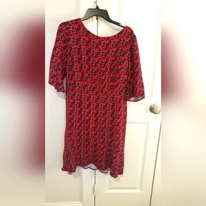 Boden Red and Navy Patterned Midi Dress